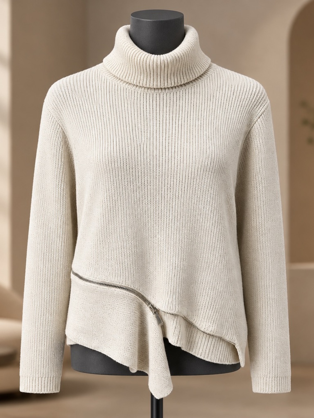 Banana Republic Cream Asymmetric Zip Turtleneck Sweater